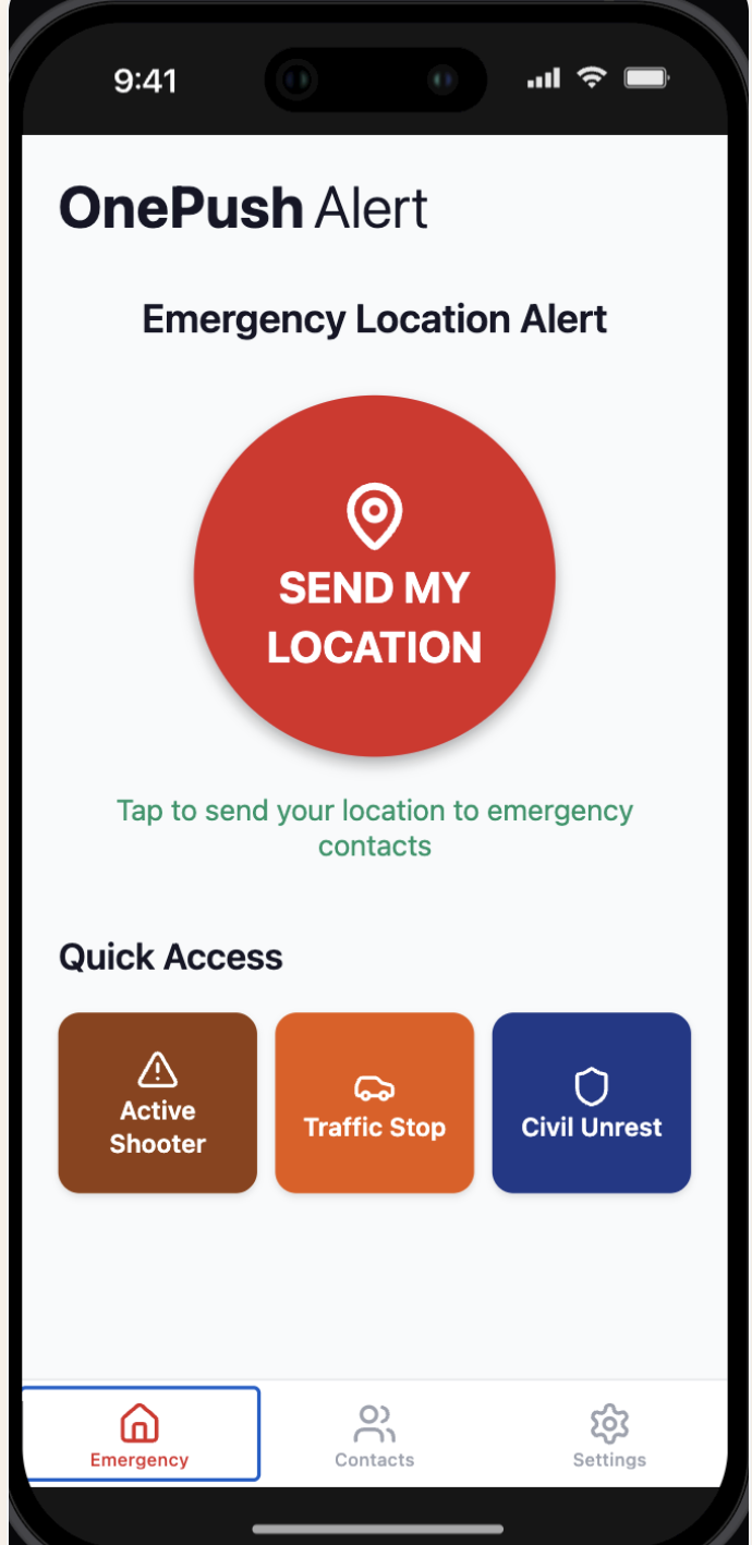 Screenshot of the OnePush Alert app interface